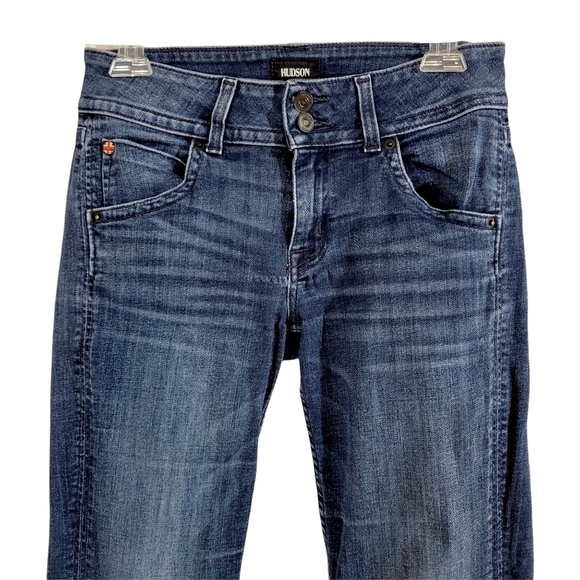 Hudson Raw Hem Signature Midrise Bootcut Dark Wash Jeans - Picture 2 of 9